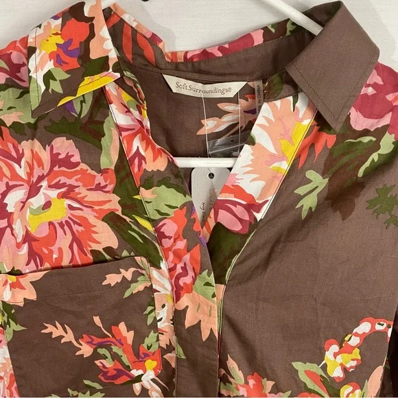 Soft Surroundings tunic floral rolled sleeves side pockets women’s Size XSmall - Picture 10 of 14